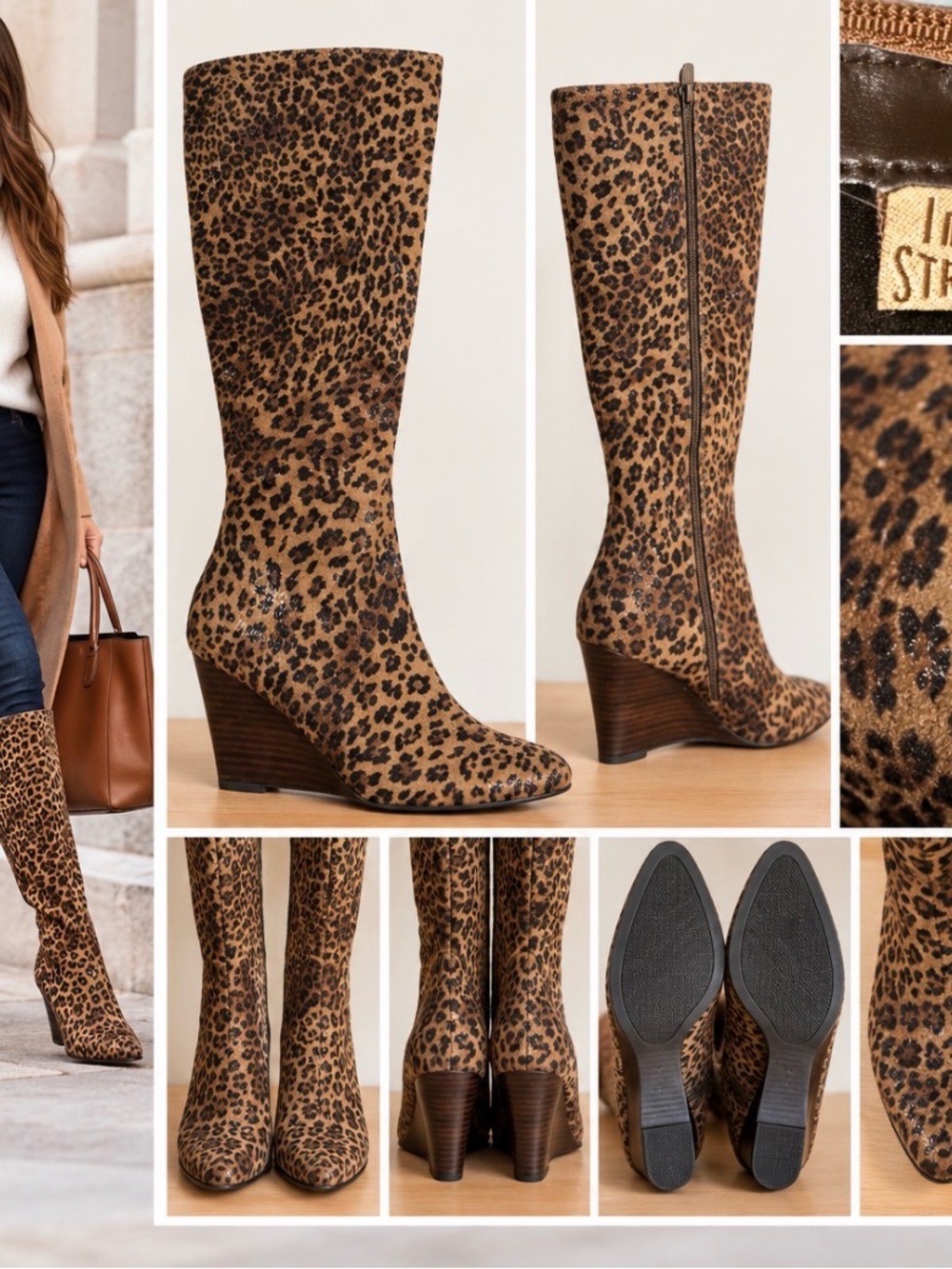 Impo Stretch Leopard Print Knee-High Wedge Boots – Animal Print